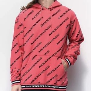 Moodswings All Over It  Pink And Black Hoodie Sz M UNISEX Gently Loved